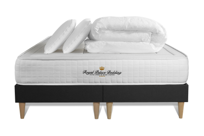 Pack lit complet 160x200 cm - Matelas + 2 Sommiers noirs + 2 oreillers + Couette - Balmoral