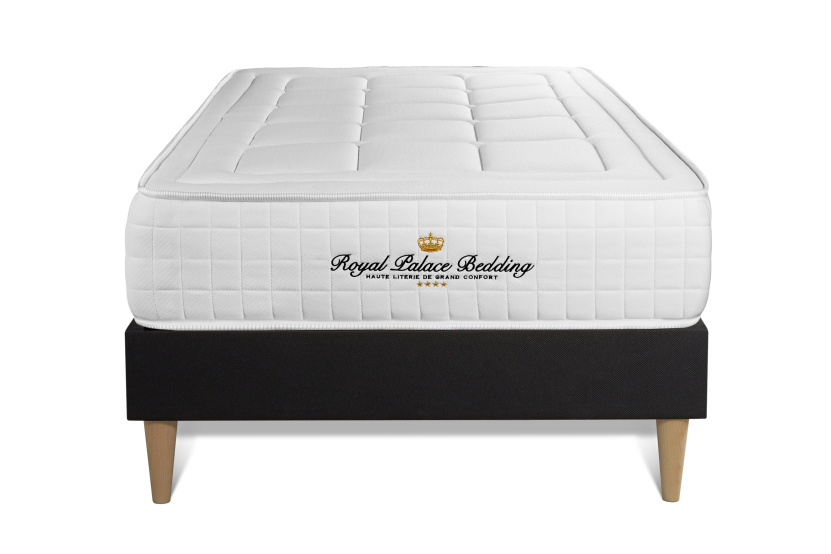 Ensemble Matelas Sommier 90x190 cm - Sommier Noir (déjà monté) - Balmoral