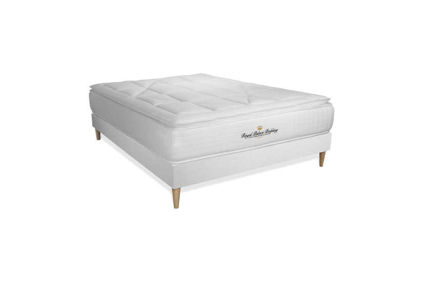 Pack lit complet 180x200 cm - Matelas + Sommier Blanc (en kit) + 2 oreillers + Couette - George V