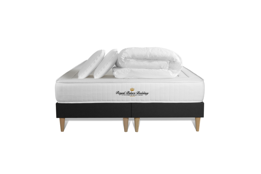 Pack lit complet 180x200 cm - Matelas + 2 Sommiers noirs + 2 oreillers + Couette - Lancaster