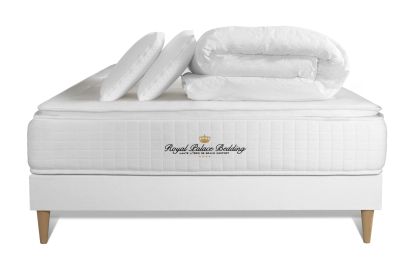 Pack lit complet 140x190 cm - Matelas + Sommier Blanc + 2 oreillers + Couette - George V