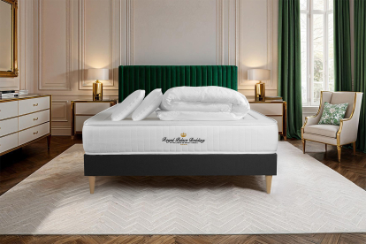 Pack lit complet 140x200 cm - Matelas + Sommier Noir (en kit) + 2 oreillers + Couette - Lancaster