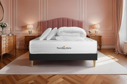 Pack lit complet 140x190 cm - Matelas + Sommier Noir + 2 oreillers + Couette - Buckingham