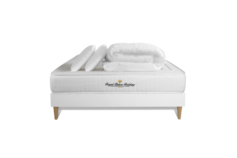 Pack lit complet 140x200 cm - Matelas + Sommier Blanc + 2 oreillers + Couette - Nottingham