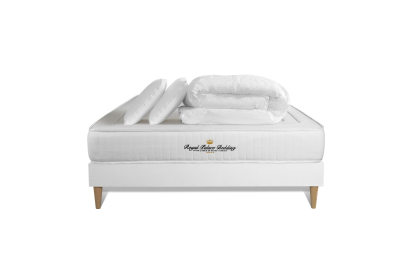 Pack lit complet 140x190 cm - Matelas + Sommier Blanc (en kit) + 2 oreillers + Couette - Nottingham