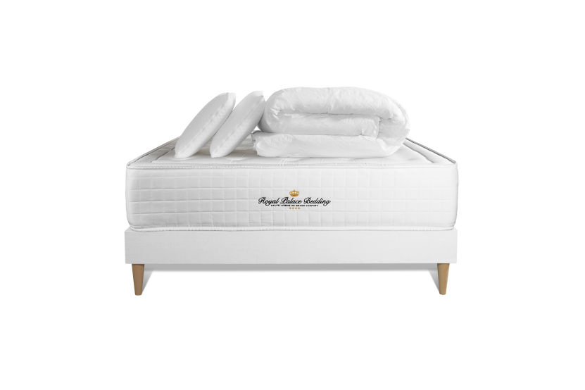 Pack lit complet 180x200 cm - Matelas + Sommier Blanc (en kit) + 2 oreillers + Couette - Buckingham