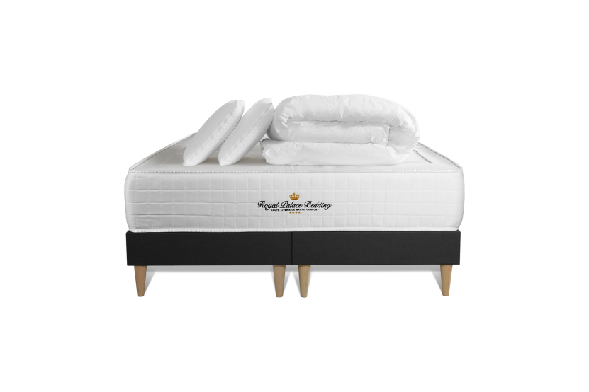 Pack lit complet 160x200 cm - Matelas + 2 Sommiers noirs + 2 oreillers + Couette - Windsor