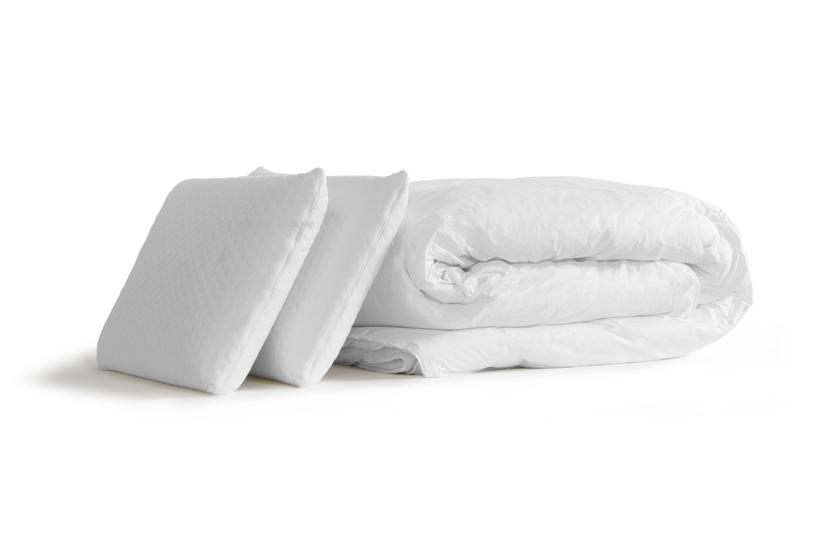 Pack lit complet 140x190 cm - Matelas + Sommier Blanc (en kit) + 2 oreillers + Couette - Lancaster