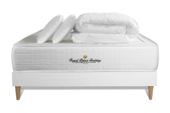 Pack lit complet 140x200 cm - Matelas + Sommier Blanc (en kit) + 2 oreillers + Couette - Windsor