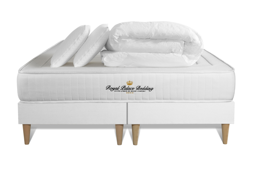 Pack lit complet 180x200 cm - Matelas + 2 Sommiers Blancs + 2 oreillers + Couette - Lancaster