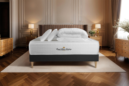Pack lit complet 140x200 cm - Matelas + Sommier Noir (en kit) + 2 oreillers + Couette - Windsor